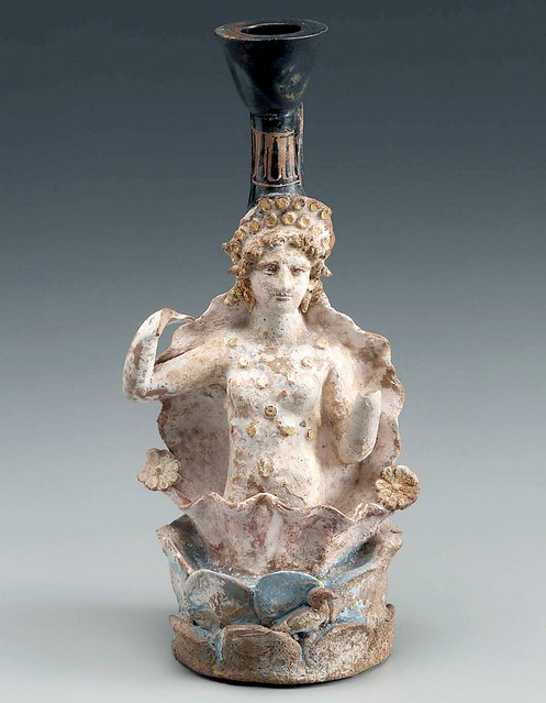 Oil jar (Lekythos) in the shape of Aphrodite at her birth