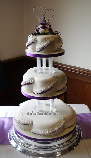 purple petal 3 tier3 traditional wedding cake