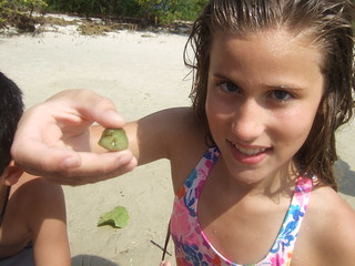 Bella with a tiny trunkfish.