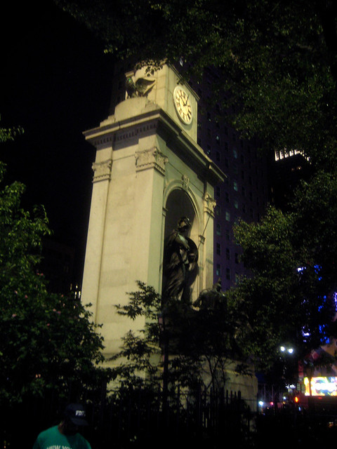 Herald Square Clock Owls at Night with Green Glowing Eyes NYC 8910