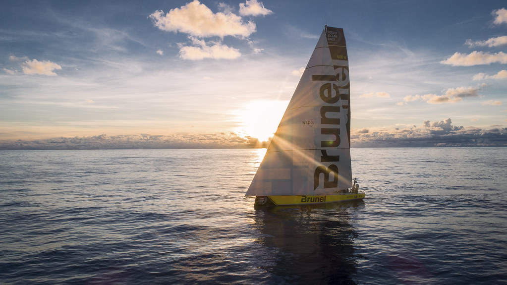 Leg 4, Melbourne to Hong Kong, day 07 on board Brunel. Sunrise. Drone. Doldrums. No wind. Photo by Yann Riou/Volvo Ocean Race. 09 January, 2018.