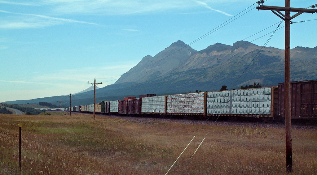 Freight train climbing Marias Pass