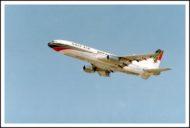 Gulf Air Tristar  A40-TZ climbing out from Doha airport -- 1980's