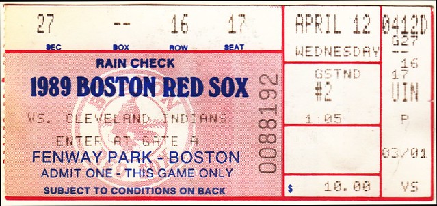 Cleveland Indians v. Boston Red Sox Ticket