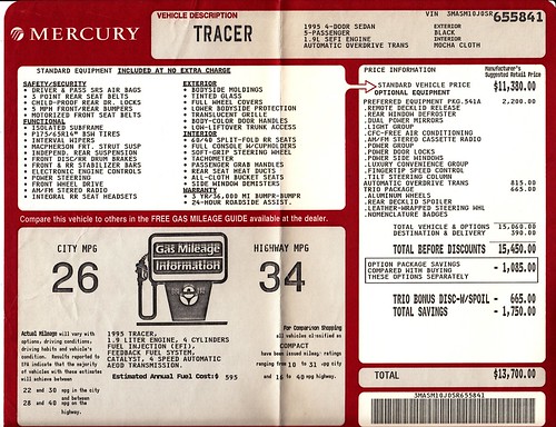 Mercury Tracer Invoice