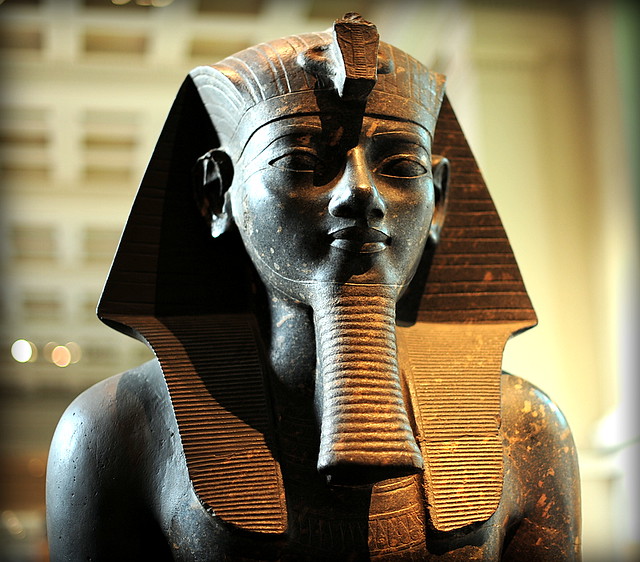 Granodiorite seated statue of Amenhotep III (detail).
