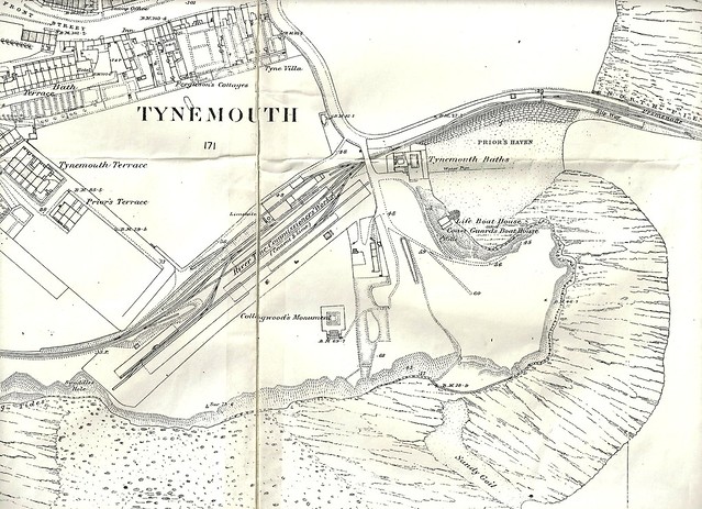 Map from c.1865 showing the railway line down to the North Pier, Tynemouth
