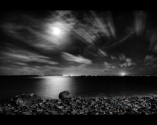 Moon over the Cape Fear - B&W
