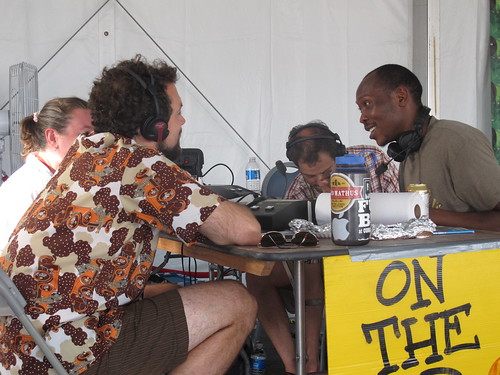 DJ booth in the Hospitality Tent! Interviewing Seun Kuti. Photo by Briana Prevost