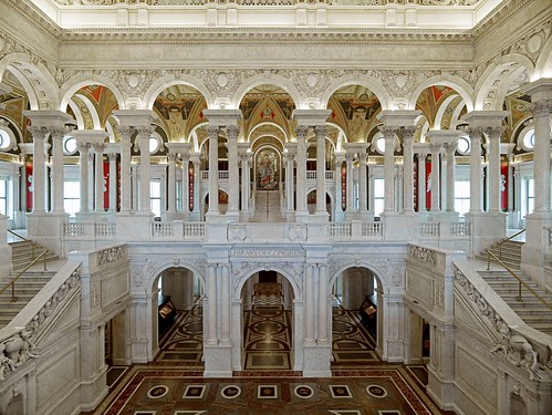[Great Hall. View of first and second floors, with Minerva mosaic in background. Library of Congress Thomas Jefferson Building, Washington, D.C.] (LOC) | by The Library of Congress