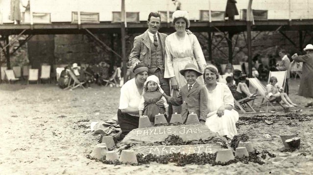 Phyllis and Jack build a sandcastle at Margate