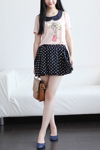 Dots Printing Elastic Waist Bubble Skirt oasap.com | by Skirts2012