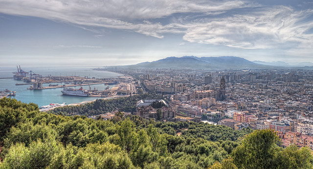 View – Vista del puerto y de la ciudad de Málaga (Spain), HDR