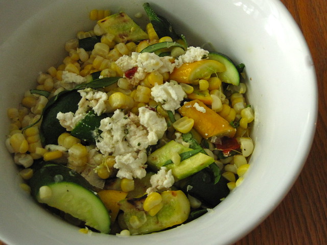 corn and zucchini salad with goat cheese