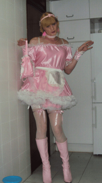 127. Pink sissy maid with pink sissy maid bag