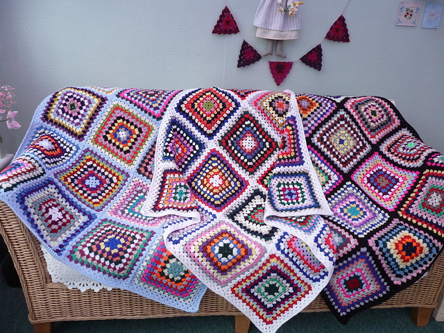 Joanna (UK) Her Husbands Aunt gave her some Large Crocheted Blankets, she has made them into 6 smaller ones for 'SIBOL'. These are the first 3! Aren't they gorgeous!