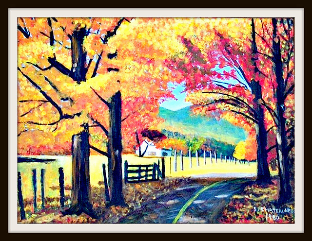 Autumn Scene - Painting by STEVEN CHATEAUNEUF - 1980 - Photo Of Painting Was Taken Also by STEVEN CHATEAUNEUF Today On June 17, 2012