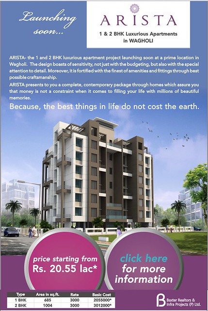Launching Soon ! Arista - 1 and 2 BHK Luxurious Apartments in Wagholi by Baxter Realtors and Infra Project Pvt Ltd