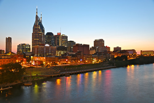 life street city bridge blue sunset urban music usa building tower up st skyline night canon buildings reflections river aj lights twilight downtown view tn nashville mark tennessee iii country tourist historic clear hour batman shelby 5d riverfront lit lc cumberland att casualty musiccity brustein 5dm3
