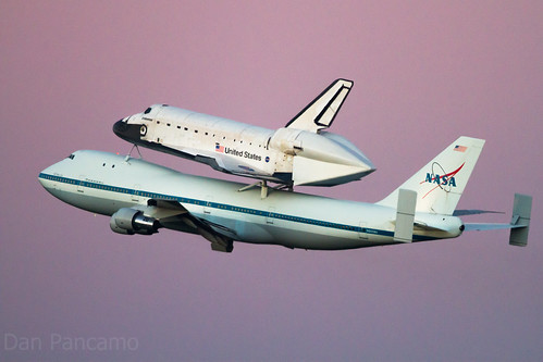 Space Shuttle Endeavour Leaves Houston under Purple Skies