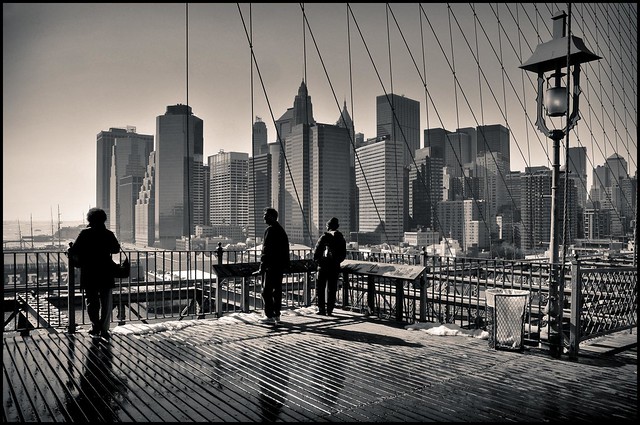 View of Lower Manhattan from the Brooklyn Bridge (b+w) 2008