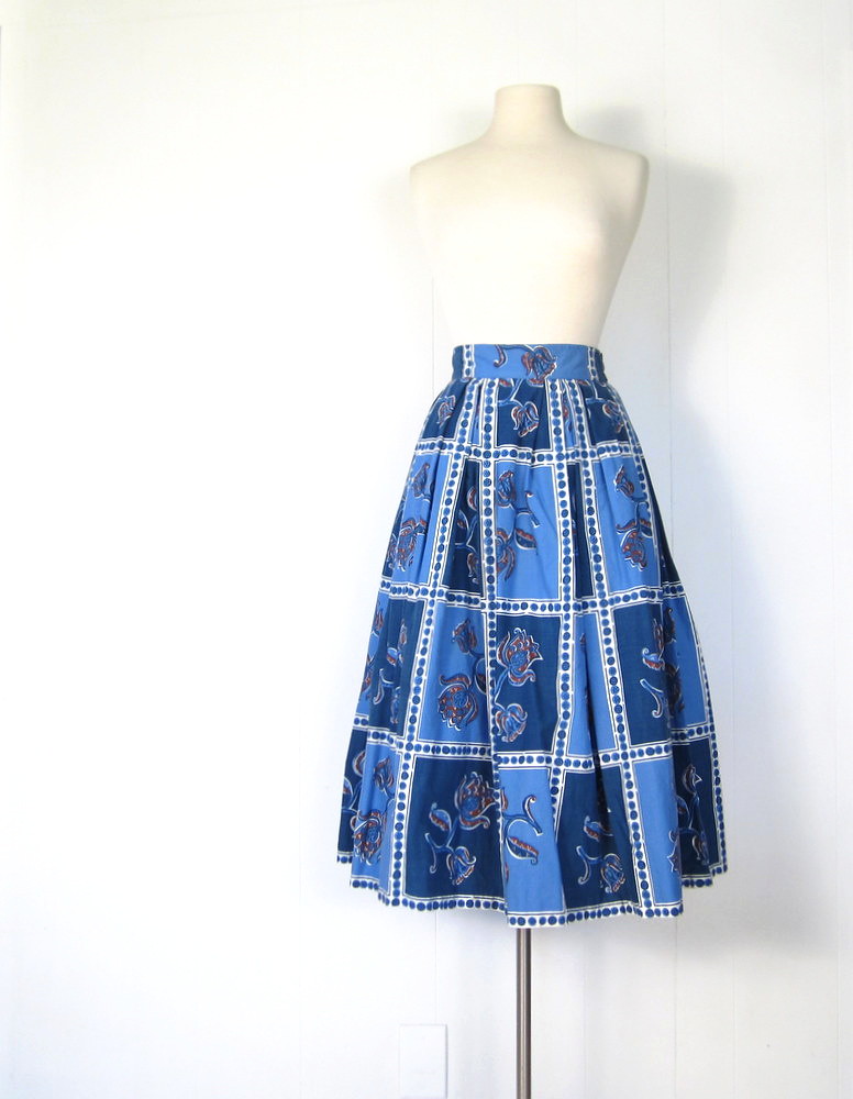 1950s blue floral print cotton full skirt, by Alex Colman … | Flickr