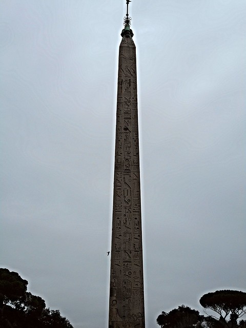 Egyptian obelisk (metres 25), erected at Heliopolis by Ramsses II and his son Mineptah about 1200 BC, transported in Rome by Augustus and placed in Circus Maximus, erected by Domenico Fontana in 1589 at Piazza del Popolo in Rome