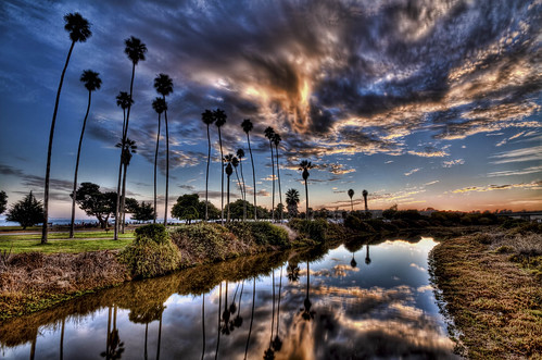 goleta slough sunset clouds palm palms palmtree reflection sky dramatic hdr hdrextremes hdraddicted canon7d photomatix 5x sigma1020mm