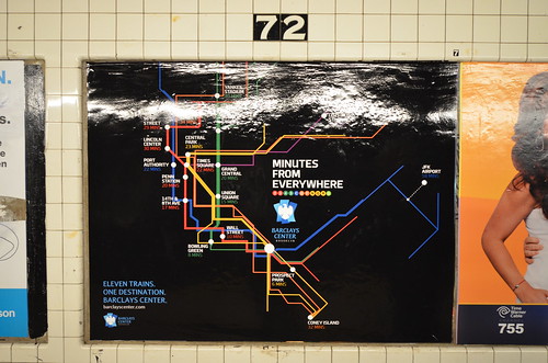 Subway ad with map to Barclays Center in Brooklyn