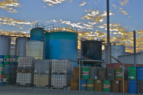 blue red colour port landscape drums twilight industrial waterfront silos pallets loud industriallandscape pallette