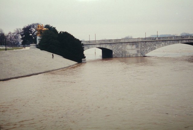 bridge over flooding water