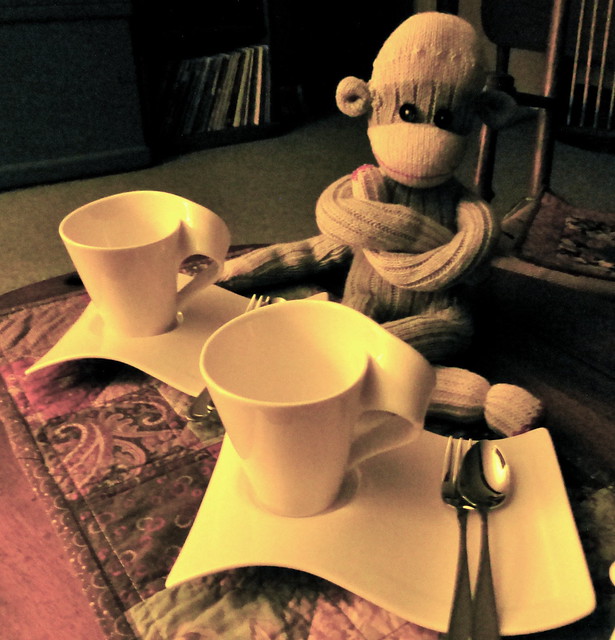 Mr. Sock Monkey comes to tea