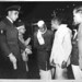 Public Meeting at the Ramakrishna Mission, Delhi. November 30, 1957. Dr. Babu Rajendra Prasad, the first President of India, arriving at the meeting along with Swami Ranganathananda.