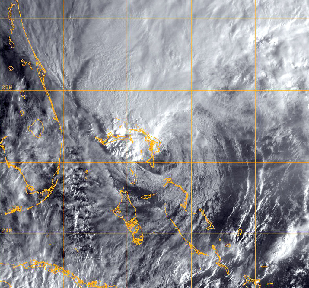 An infrared satellite image of Hurricane Sandy.