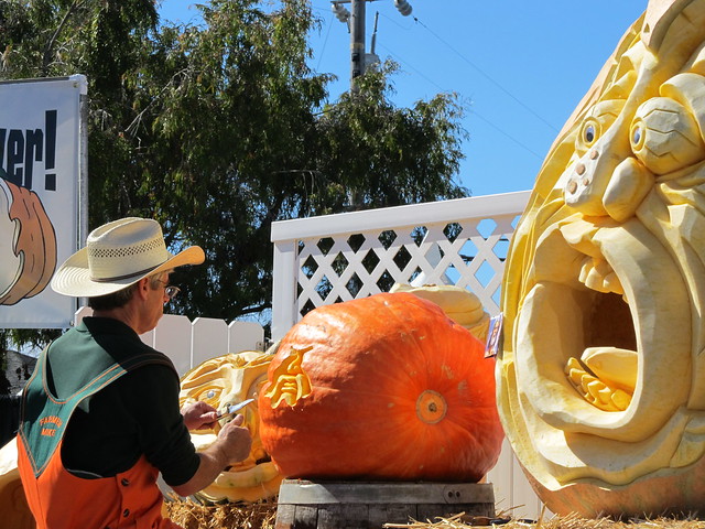 Farmer Mike Carving Pumpkin in Half Moon Bay, Ca