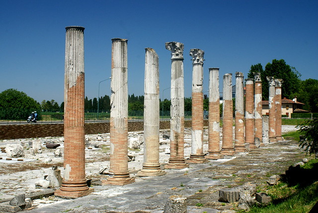 Colonnade of the Roman forum of Aquileia., Italy