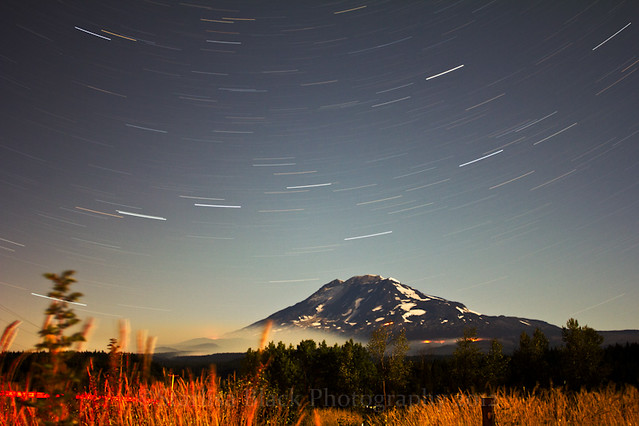 Star Trails and Moonlight over Fire