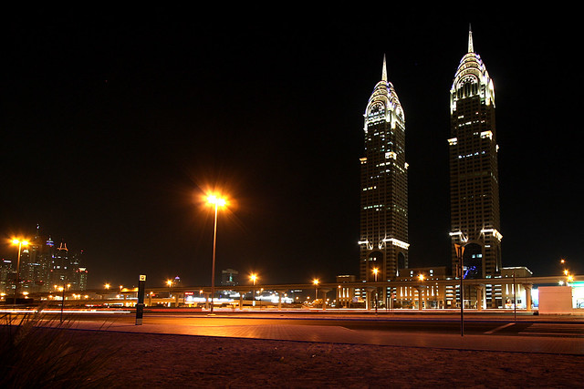 Dubai Business Central Towers at night