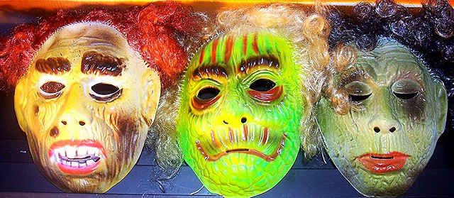 Hairy, Scary Zombie Monster Masks from Halloweens long past.