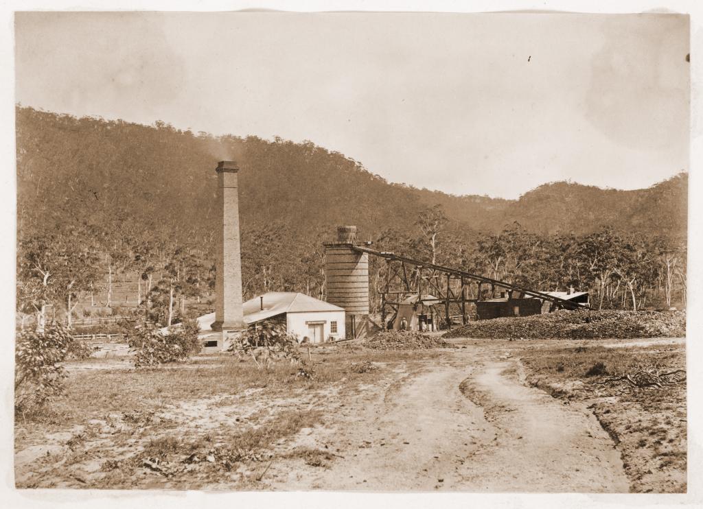 Engine house and blast furnace, Esk Bank iron works, 1877