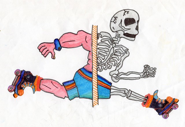 Old Drawings - Day/Night Skater Skeleton T-shirt Design - 1980s