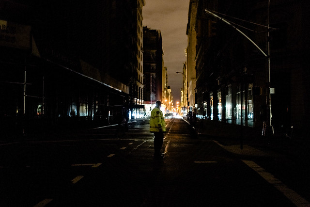 NYPD manning Broadway intersection during blackout
