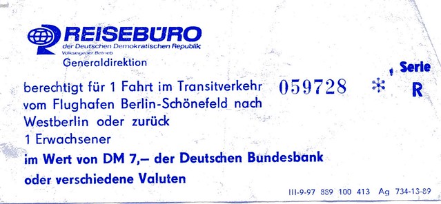 Bus Ticket from West Berlin ZOB to Schonefeld (SXF) Airport in DDR
