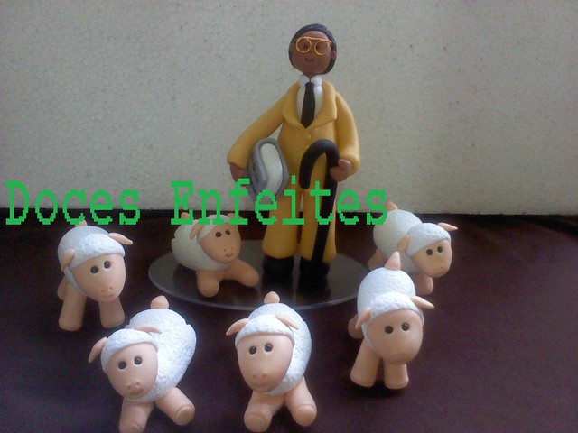 Pastor e suas Ovelhas (topo de bolo em biscuit)