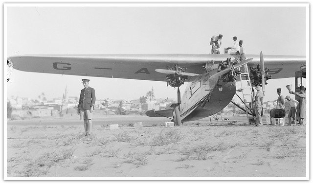 Imperial Airways Avro 618 Ten aircraft ' Apollo ' and  Capt Roger Pierre Mollard at Ramleh aerodrome, Palestine  - circa 1932