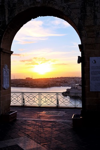 light arch fort city cityscape sunrise malta architecture valletta urban water