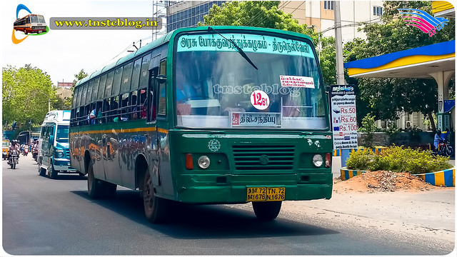 TN72 N 1676 of Kattabomman Nagar Depot Route 12B1 Nellai Junction - Santhi Nagar via Vannarapettai, Market, Samathanapuram, Court.