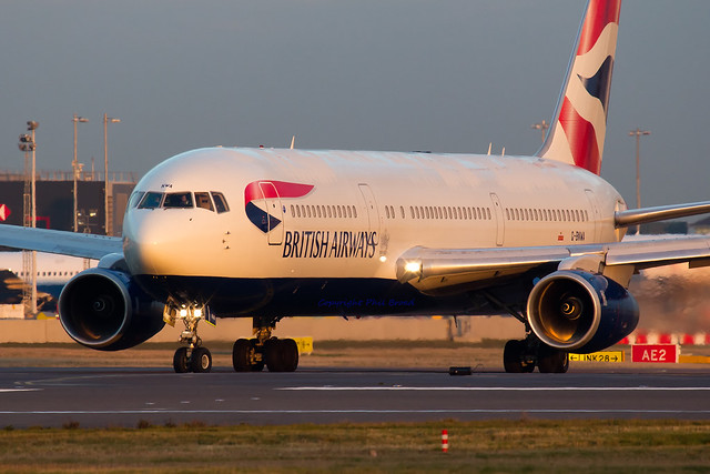 British Airways Boeing 767 G-BNWA lined up in the early morning at London Heathrow Airport