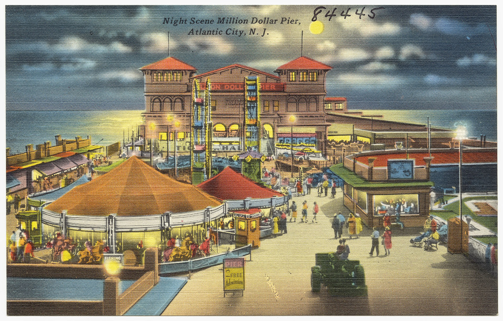Night scene, Million Dollar Pier, Atlantic City, N. J. Photo posted by Boston Public Library; (CC BY 2.0)