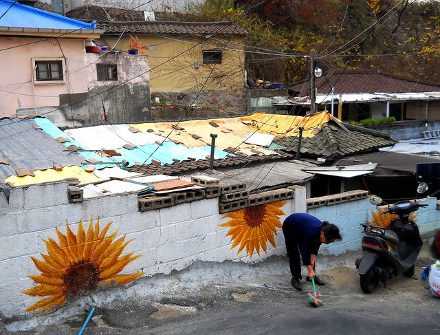 Seoul Korea colorful walls in slum shantytown 